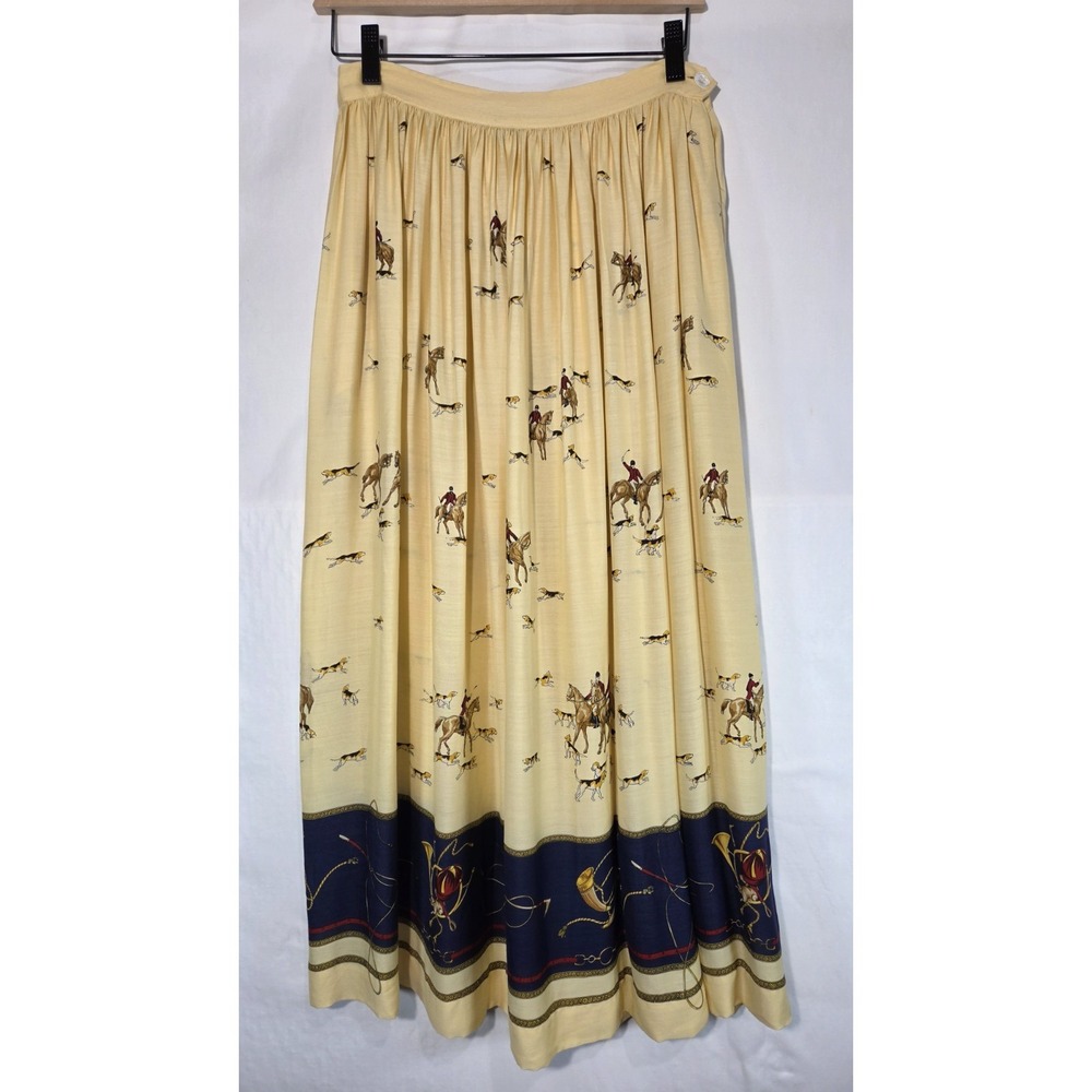 Vintage Ralph Lauren Equestrian Fox Hunt Full Maxi Skirt Sz 10 Americana Horse - Picture 1 of 9